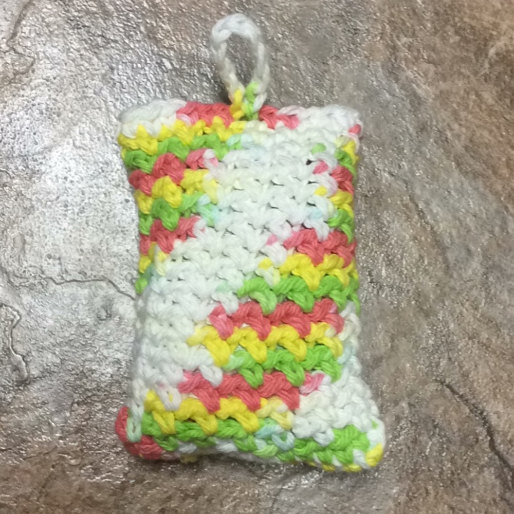 Exfoliating soap saver bag crocheted rasta color